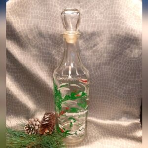 Vintage Owens-Illinois Glass Winter Scene  Bottle w/ Glass Stopper